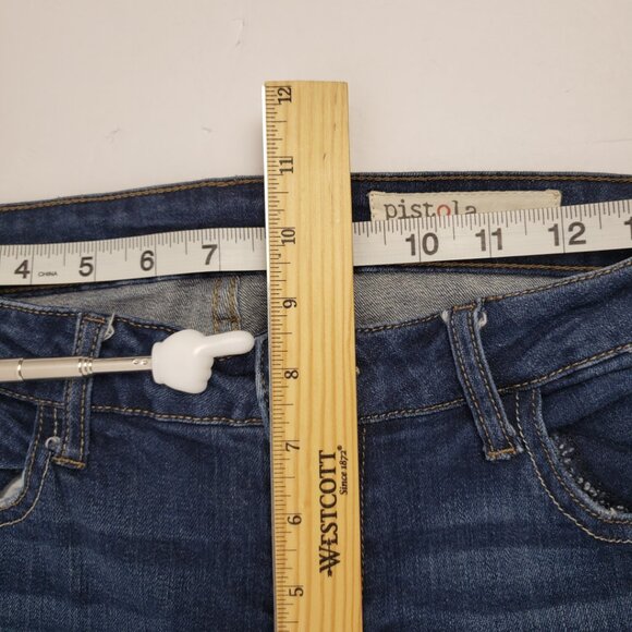 Pistola 28 Ripped Distressed Low Rise Jeans Blue Zippered Legs Pants - Picture 11 of 14